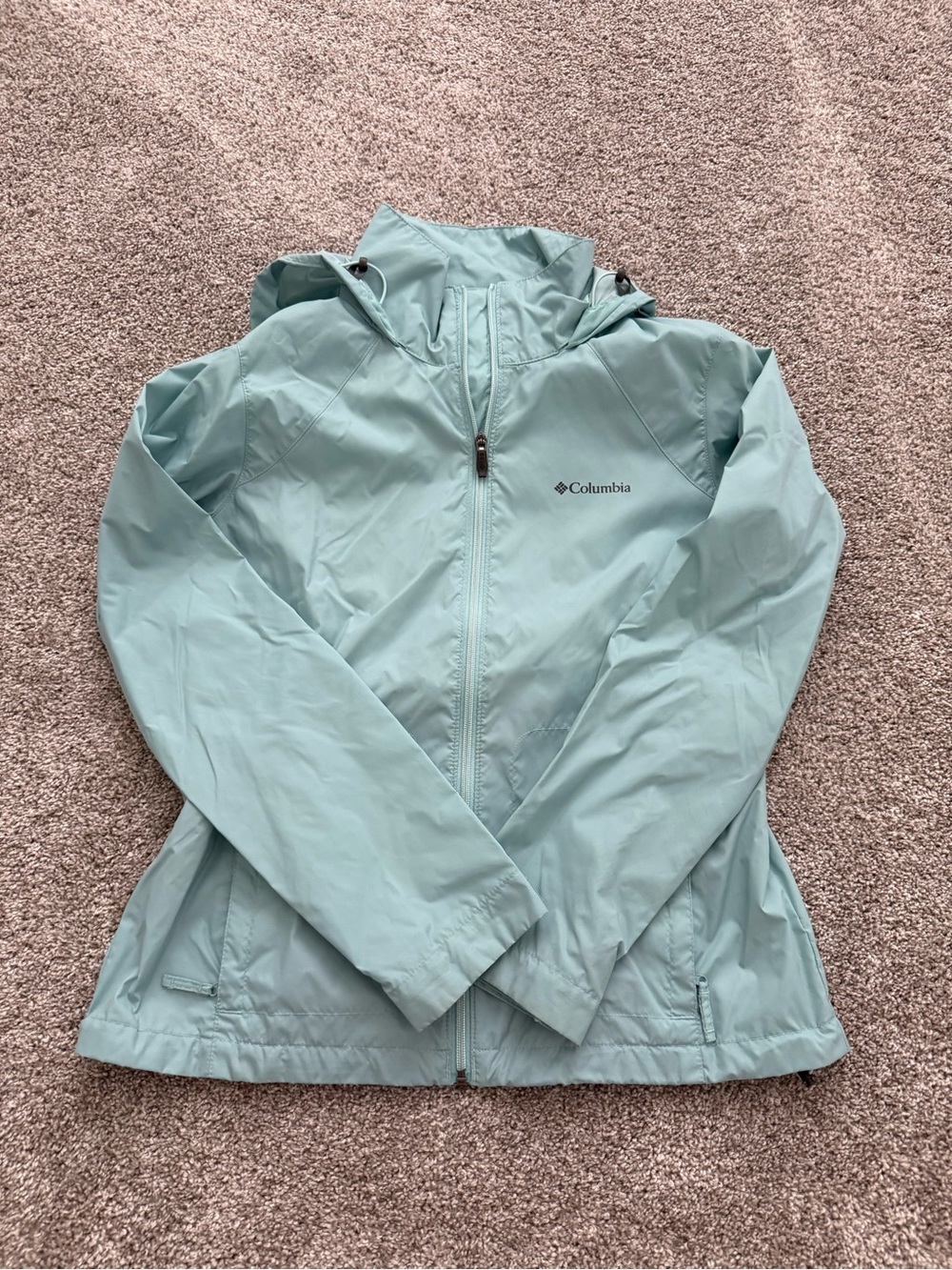 Columbia Light Blue Hooded Rain Jacket